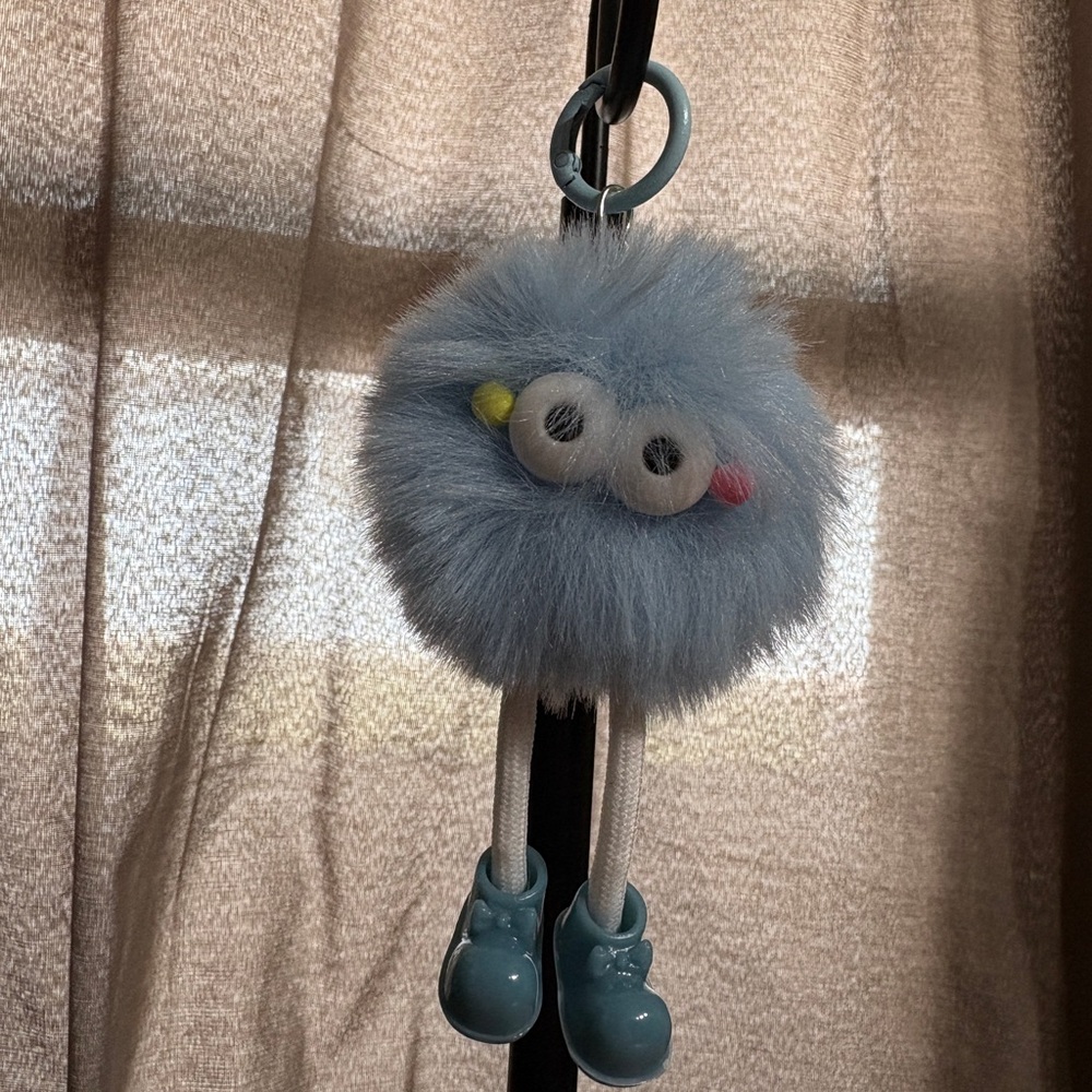 Cute Blue Fluffy Keychain with Eyes